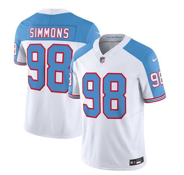 Men & Women & Youth Tennessee Titans #98 Jeffery Simmons White Blue 2023 F.U.S.E. Vapor Limited Throwback Jersey,We sell and wholesale Men & Women & Youth Tennessee Titans #98 Jeffery Simmons White Blue 2023 F.U.S.E. Vapor Limited Throwback Jersey on line form chian!